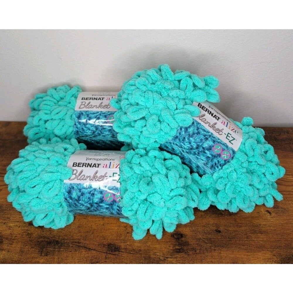 Lot of (3) Skeins Bernat Alize Blanket EZ Yarn Knit Aquamarine Green - 18 Yds